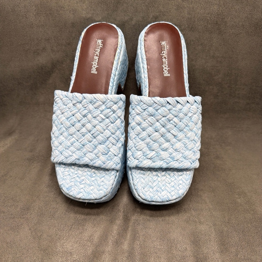 Jeffrey Campbell Marla Light Blue Woven Platform Slides Size 6